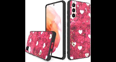 Siliconen Back Cover Hoesje met print geschikt voor Samsung Galaxy A34 | Roze hartjes | Backcover Beschermhoes Achterkant | Marmer Hearts