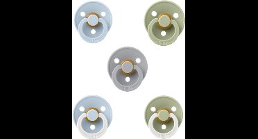 Bibs fopspenen 6-18 maand set 5 stuks Sage, Sky Blue,Cloud,Baby Blue Night Glow en Sage Night Glow maat 2