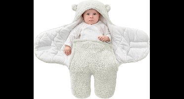 Baby Inbakeren 0-3 Maanden Baby Inbakerdeken Dik Fleece Baby Wikkeldoeken Baby Inbakerdoek Winter Babyslaapzak (Wit)
