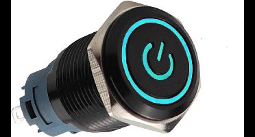 Push schakelaar blauwe verlichting - 19mm - Power symbool