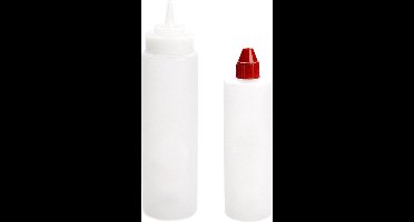 Doseerfles/sausfles - set 2x - 500/700 ml - met schenktuit - transparant - 18 en 22 cm