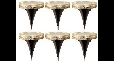 Lumineo Grondspot solar tuinverlichting - 6x - mozaiek - grijs - D12 x H13 cm - prikspot