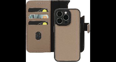 Mobiparts hoesje geschikt voor Apple iPhone 15 Pro - Wallet 2-in-1 Boekhoesje - MagSafe - Echt Leder - Uitneembare Case - Sterke Magneet Sluiting - Contactloos betalen - Beige