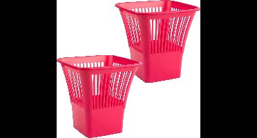 Plasticforte Afvalbak/vuilnisbak/kantoor prullenbak - 2x stuks - plastic - fuchsia roze - 30 cm