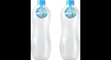 Plasticforte Drinkfles/waterfles/bidon - 2x stuks - 1500 ml - transparant/blauw - kunststof