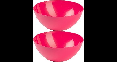 Plasticforte Serveerschaal/saladeschaal - 2x stuks - D23 x H10 cm - kunststof - fuchsia roze