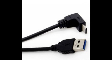 USB-C haaks (boven/beneden) naar USB-A kabel - USB3.0 - tot 0,9A / zwart - 1 meter