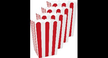 Partydeco Popcorn/snoep bakjes - 24x - rood gestreept - 7 x 7 x 12 cm - feest uitdeel bakjes
