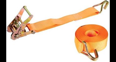 Toolland Spanband, tweedelig, met ratel en J-haken, voor het vastzetten van middelzware ladingen, max. 1000 kg, polyester, oranje, 9 m x 50 mm, 1 stuk