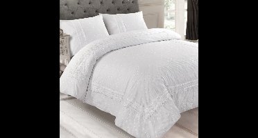 Droomtextiel Papillon Dekbedovertrek Parma Broderie Wit - 140-200/220 cm - Rondom afgewerkt met kant - Hoogwaardige Percale Katoen