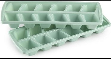 Plasticforte IJsblokjesvormen set 2x stuks met deksel - 24x ijsklontjes - kunststof - mintgroen