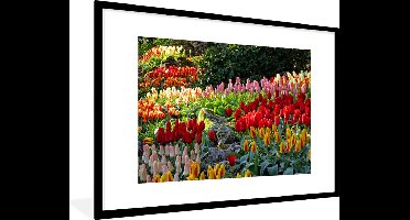 Fotolijst incl. Poster - Gekleurde tulpen in de Keukenhof in Nederland - 90x60 cm - Posterlijst