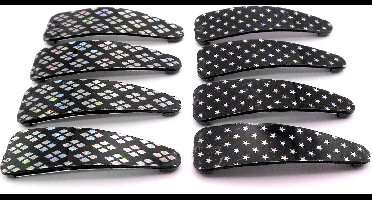 Klik-klak haarspeldjes zwart met glimmende sterren/ruitjes - kerstsferen - winter