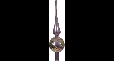 Decoris kerstboom piek gedecoreerd - lila paars/goud - glas - 31 cm