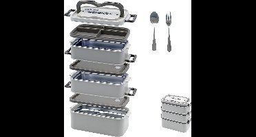 Bento box, lunchbox voor kinderen en vol, vrij combineerbaar, 700-2800 ml, nauwkeurige lunchbox met vakken, lekvrije lunchbox met vork en lepel (kaki)