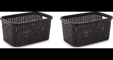 Plasticforte rotan wasmand - 3x stuks - 35 liter - bruin - kunststof - badkamer - 53 x 36 x 26 cm