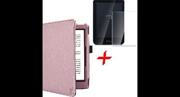 Hoes geschikt voor Kobo Clara HD - Book Case Kunstleer Wallet Cover Hoesje Roségoud - Tempered Glass Screenprotector