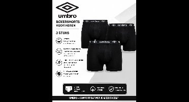 UMBRO - Onderbroek voor Mannen - Boxershorts ( 3 stuks ) Zwart - Maat XL