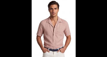 Overhemd Profuomo roze effen korte mouw linnen casual