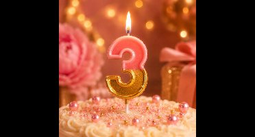 Verjaardagstaart kaarsjes – Cijfer 3 - Cijferkaars Retro - roze goud - Happy Birthday kaars – verjaardags kaars – gekleurde kaarsje – taartdecoratie – feest - taartversiering – feestartikel – verjaardagscadeau - taartaccesoires