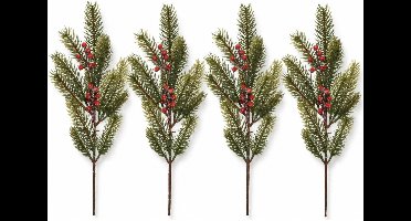 Decoris kersttak/dennentak - 4x - groen met bessen - 52 cm