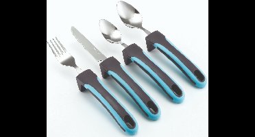 Sundo Ergonomische bestekset - 4 delig - Grijs/Turquoise