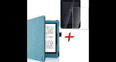 Hoes geschikt voor Kobo Clara HD - Book Case Kunstleer Wallet Cover Hoesje Blauw - Tempered Glass Screenprotector