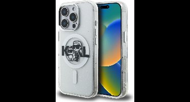 Karl Lagerfeld IML Glitter Karl & Choupette Sketch Logo MagSafe Hoesje voor iPhone 16 Pro prezroczysty