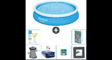 Bestway Rond Opblaasbaar Fast Set Zwembad - 366 x 76 cm - Blauw - Inclusief Pomp - Solarzeil - Speelgoed - Vloertegels - 7-delig