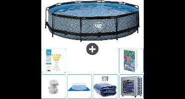 EXIT Rond Stone Frame Zwembad - 360 x 76 cm - Inclusief Pomp - Grondzeil - Solarzeil - Warmtepomp - 7-delig