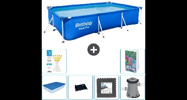 Bestway Rechthoekig Steel Pro Zwembad - 300 x 201 x 66 cm - Blauw - Inclusief Afdekzeil - Solar Mat - Vloertegels - Zwembadfilterpomp - 7-delig