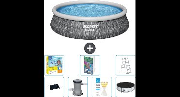 Bestway Rond Opblaasbaar Fast Set Zwembad - Rotanprint - 457 x 107 cm - Inclusief Pomp - Ladder - Afdekzeil - Onderhoudspakket - Solar Mat - 8-delig