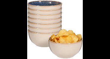 Excellent Houseware Snackschaaltjes Kenji - set van 8x - blauw - 14 x 7 cm - keramiek - chips / nootjes- 580 ml