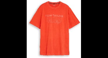 Tom Tailor - T-shirt in used-look - Maat S - orange red