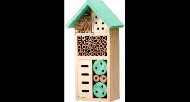 Pro Garden Insectenhotel Bugston - hout - naturel/groen - 13 x 8 x 26 cm - bijenhotel / Insectenhuis