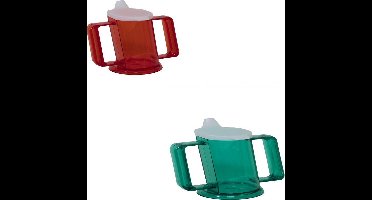 Handycup drinkbeker met tuit, set van 2 stuks, blauw en groen.