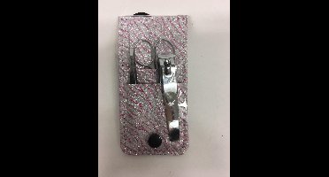 manicureset 5-delig animalprint roze glitter