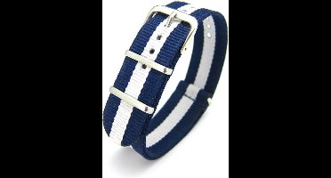 Premium Navy Blue White - Nato strap 20mm - Stripe - Horlogeband Navy Blauw Wit