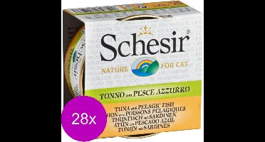 Schesir Kat Bouillon 70 g - Kattenvoer - 28 x Tonijn&Sardines Blik
