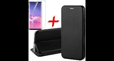 Hoesje geschikt voor Samsung Galaxy S10 - Screen Protector PET - Book Case Kunstleer ThinShield Zwart & Screenprotector