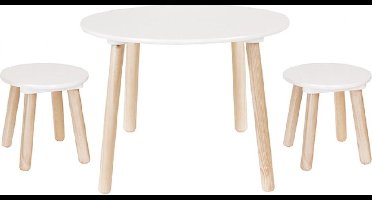 Jabadabado speelgoed kindertafel met twee krukjes naturel Wit