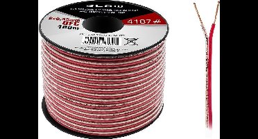 HQ  luidsprekerkabel 2 x 0.35 mm transparant/rood op rol 100 meter
