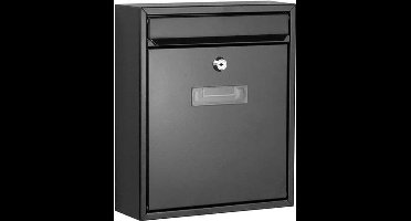 Perel Brievenbus met naamplaatje, Ibiza wandbrievenbus, wandmontage, met slot, deksel, afsluitbaar, incl. 2 sleutels, gegalvaniseerd staal, 36 x 26 x 8 cm, zwart