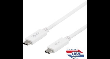 DELTACO USBC-1406M USB-C naar USB-C-kabel 10 Gbit/s - USB 3.1 Gen 2 - 0,5cm - Wit