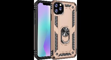 Ntech hoesje Geschikt voor iPhone 11 Pro Max Armor Ringhouder TPU - Goud