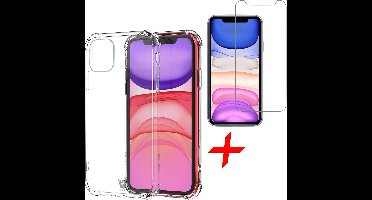 Hoesje geschikt voor iPhone 11 - Screen Protector GlassGuard - Back Cover Case ShockGuard Transparant & Screenprotector