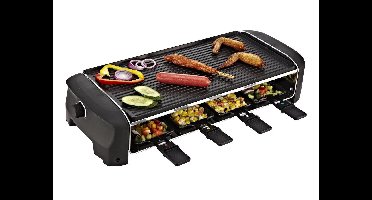 Princess Gourmetstel 162840 - Raclette 8 personen - Grill and Bakplaat - Groot - 2 meter snoer - Regelbare thermostaat - 1400W - Omkeerbare bakplaat en grillplaat - 8 pannetjes