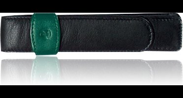 Authentiek nappaleer etui zwart-groen voor 1 schrijfinstrument