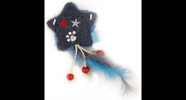 Lief! Kattenspeelgoed - Ster Met Veren Uni Met Catnip Donker Blauw - 15X6X3 CM