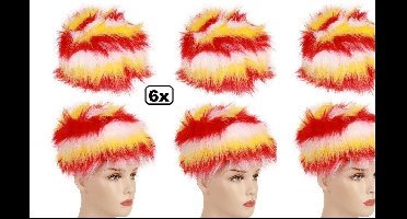 6x Bontmuts rood/wit/geel - Carnaval winter themafeest festival